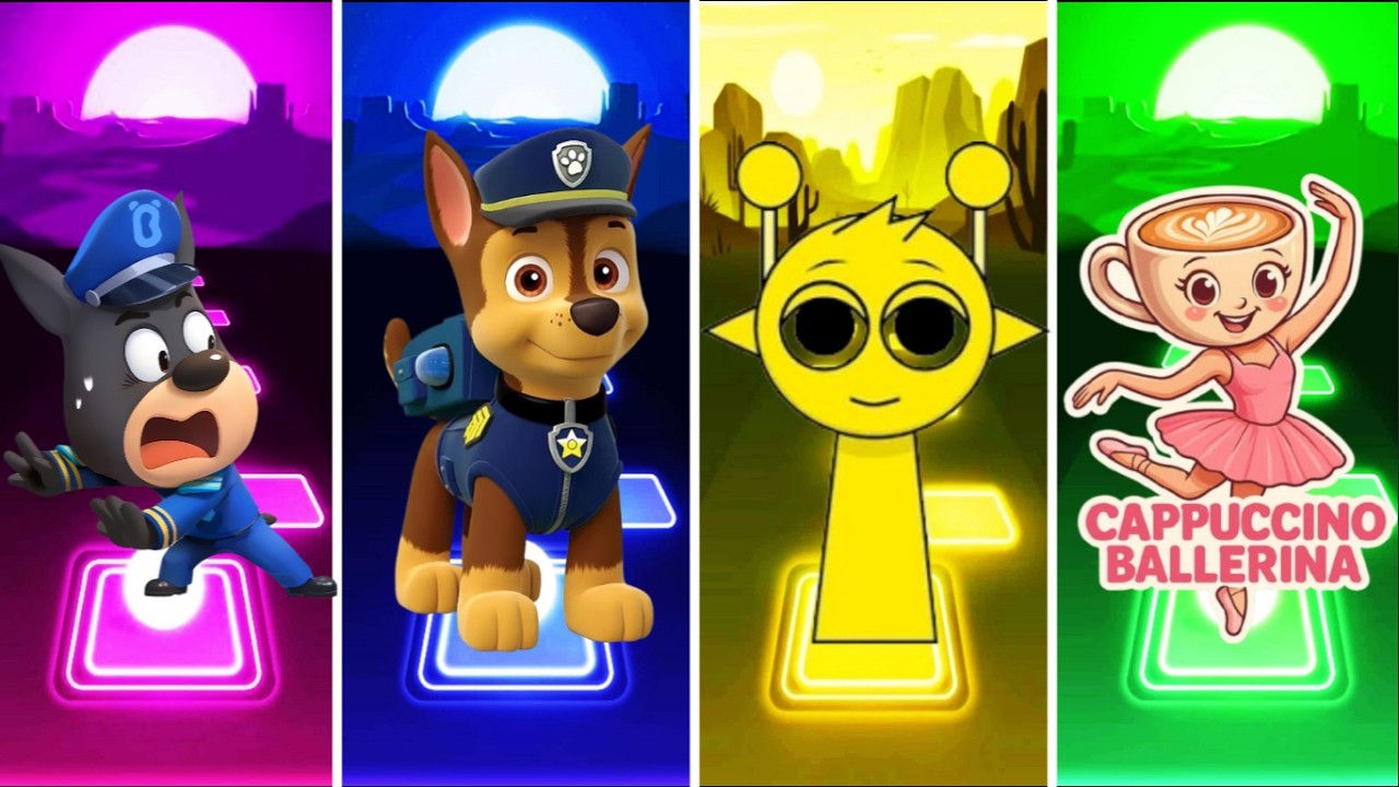 SHERIFF LABRADOR 🆚 PAW PATROL RYDER 🆚 INCREDIBOX SPRUNKI 🆚 BRAINROT BALLERINO COPPUCCINO | Tiles Hop