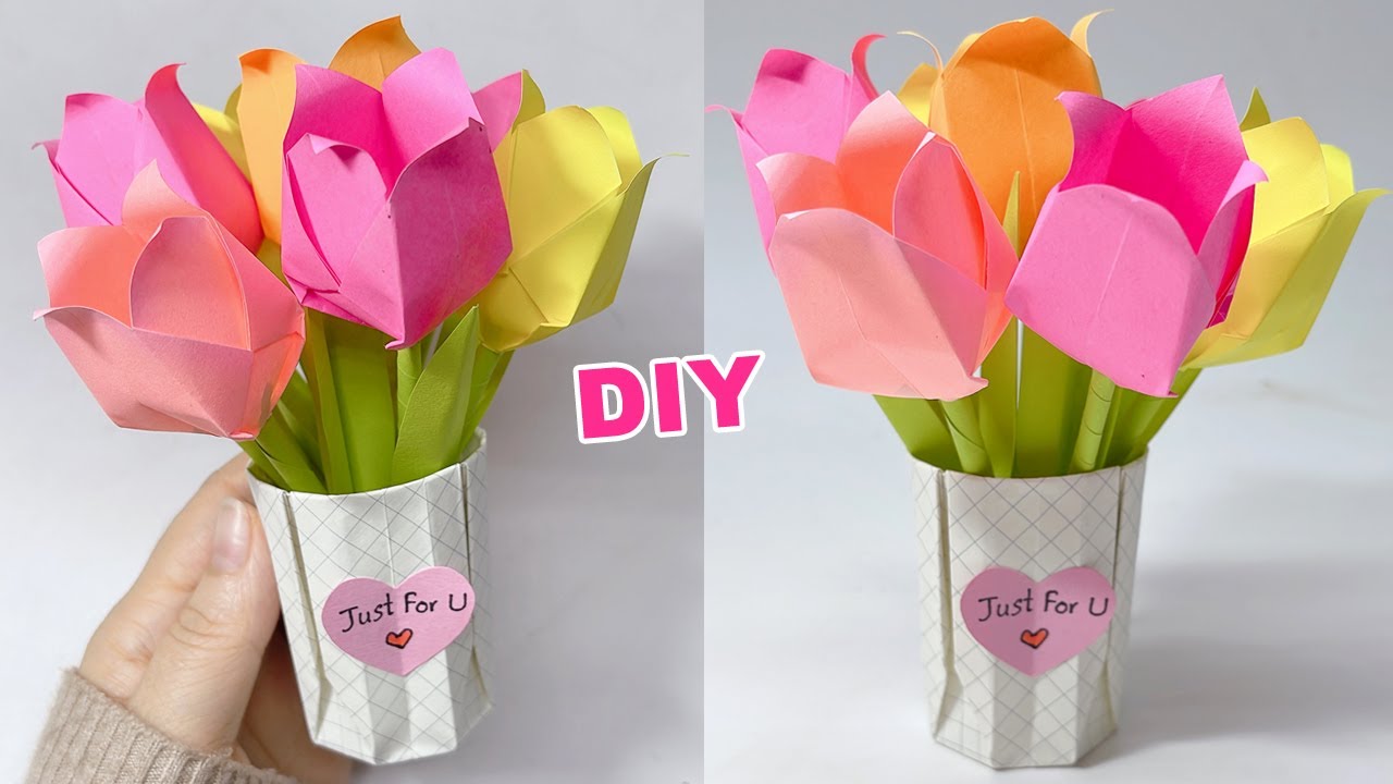 Cách làm bình hoa Tulip tặng Mẹ 20/10 | DIY paper Tulip Flowers | Liam Channel