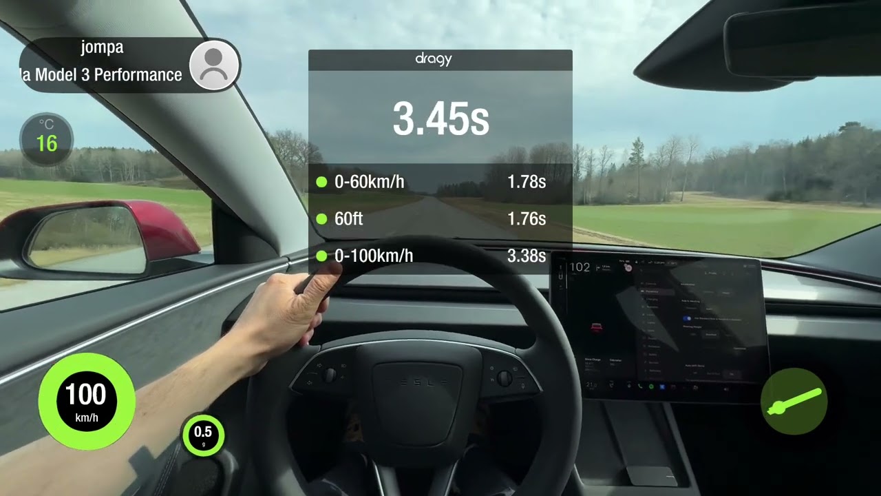 Tesla Model 3 Performance Highland - Dragy 0-100 0-60 1/8 Mile