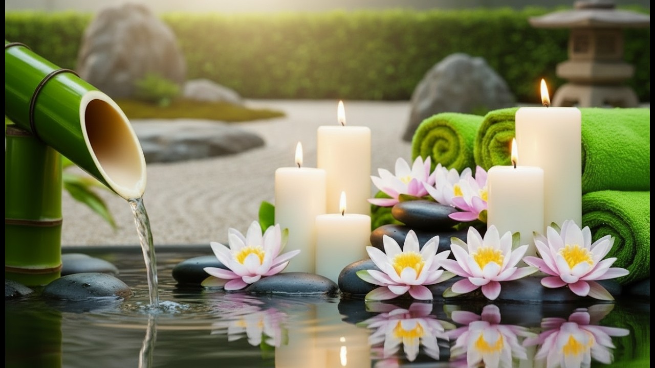 Soothing Spa Piano Music 🌿 Relaxing Sleep Music & Nature Sounds, Bamboo Fountain Calm Deep Relaxatio