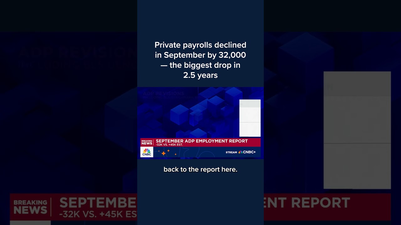Private payrolls declined in September by 32,000 &mdash; the biggest drop in 2.5 years