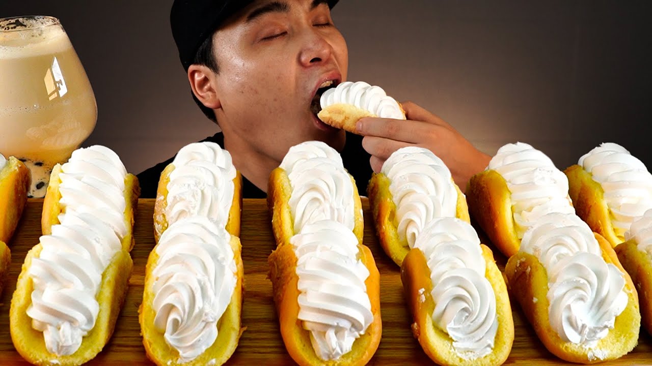 큰 생크림오믈렛과 펄 가득한 흑당버블티 먹방~!! 리얼사운드 ASMR Mukbang(Eating Show)