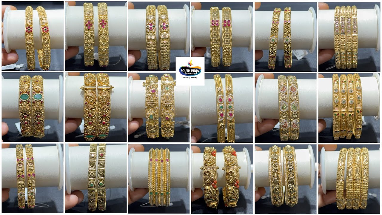 జత బంగారు గాజులు 20గ్రాములలో||Lightweight gold bangles with weight/South india jewellers 