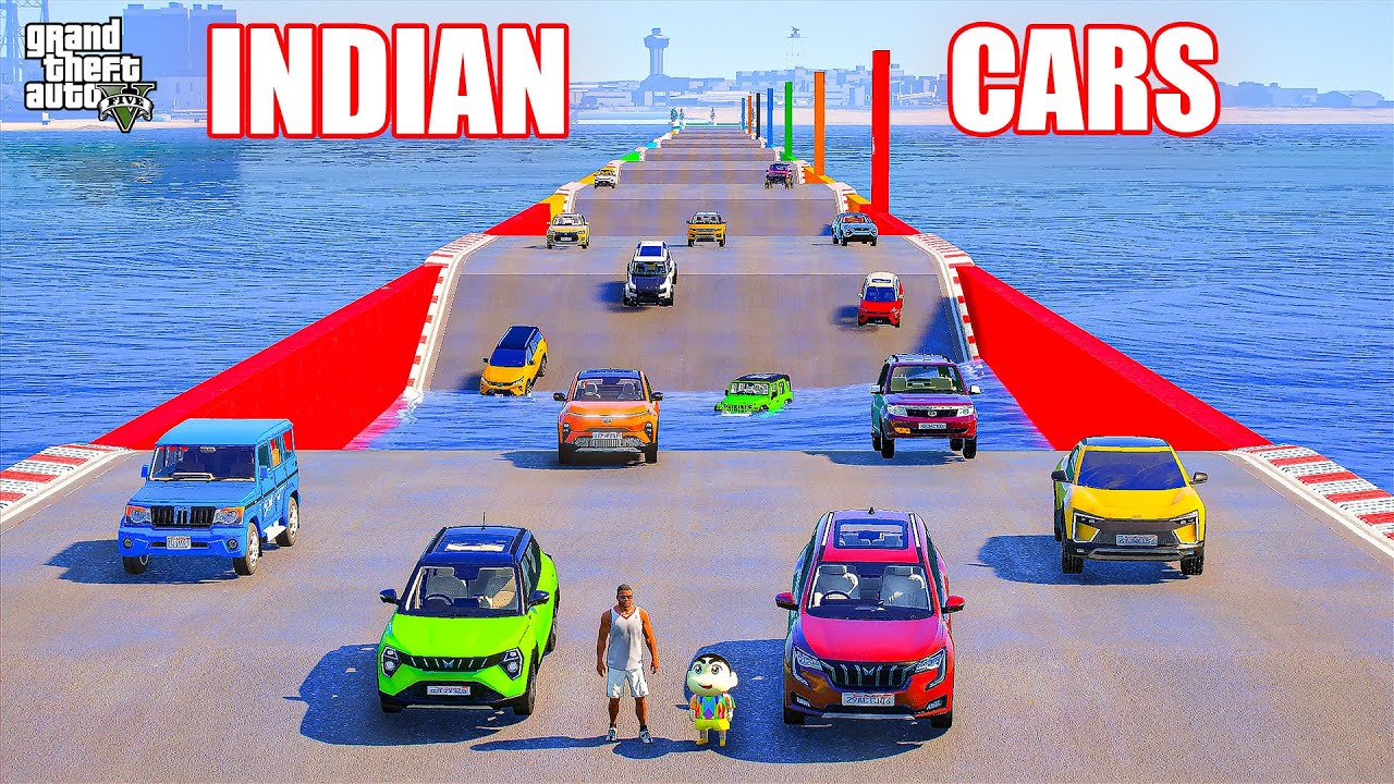 Franklin & Shinchan tried Crazy Water Challenge With Indian Cars in GTA 5 || JNK GAMER