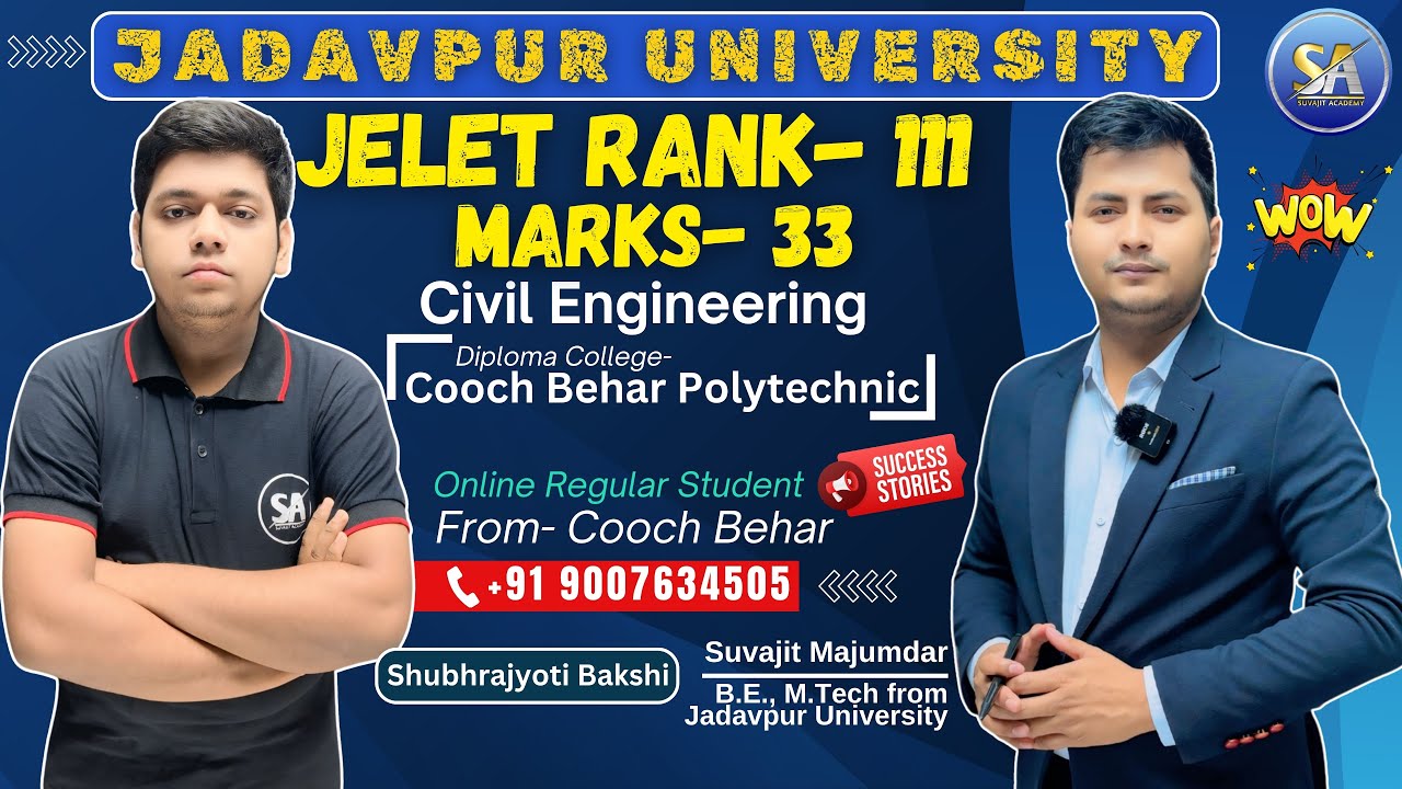 JELET 2024 Exam Rank 111 | Jadavpur University | Department CE | Shubhrajyoti Bakshi Regular Student