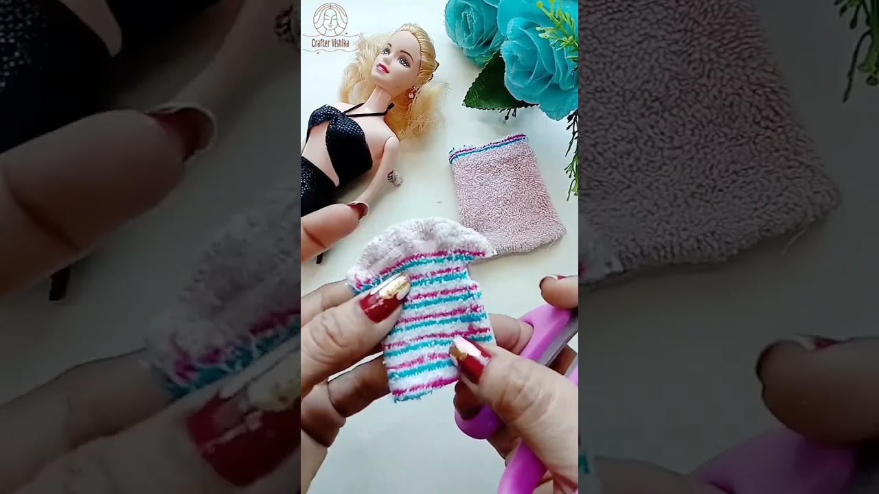 diy Barbie doll dress using socks 🧦 #craftervishika #craftideas #youtubepartner #barbie #barbiedoll