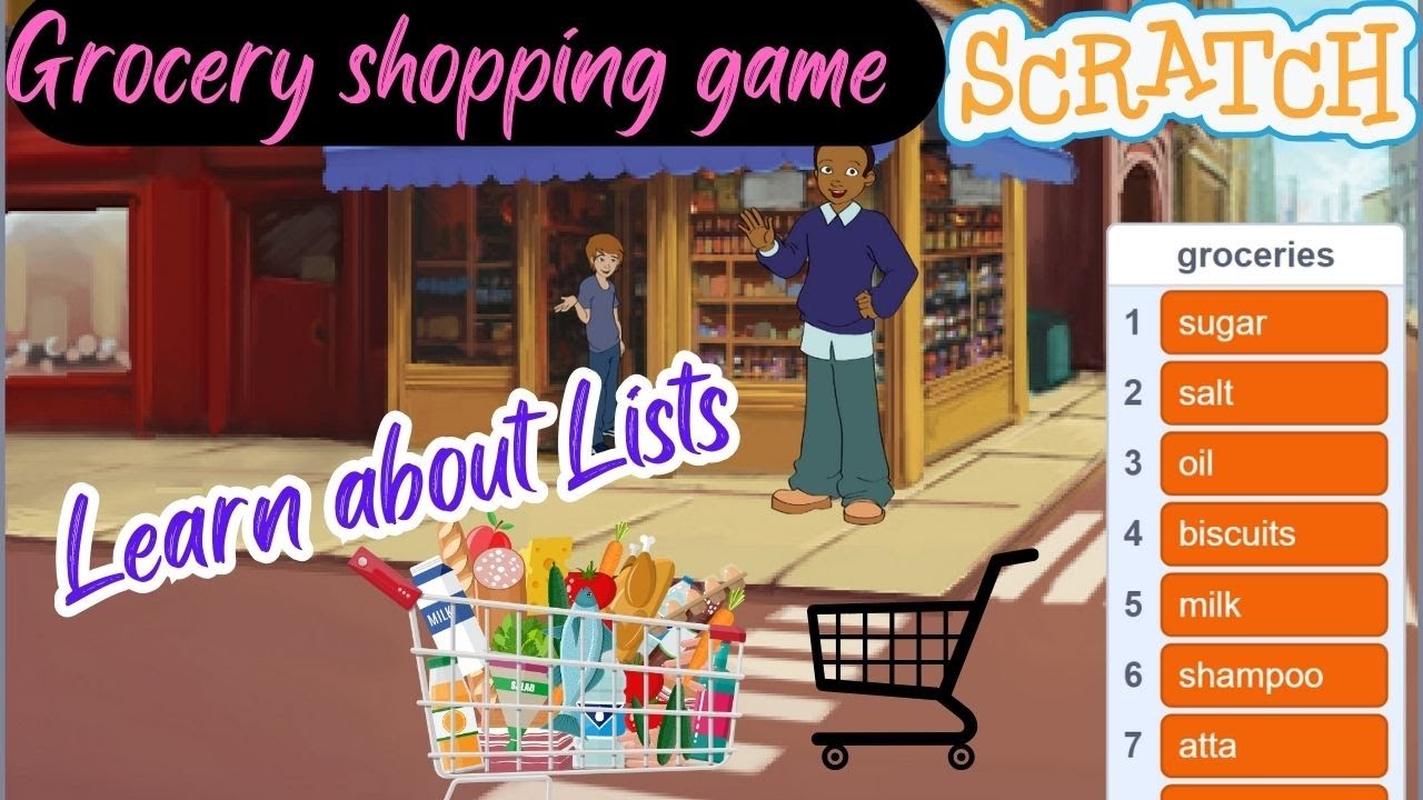 Introduction to list in scratch | grocery shopping game in scratch