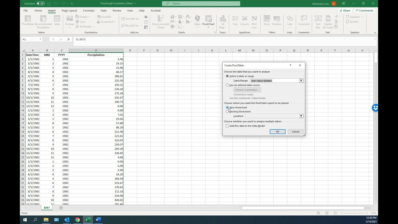 Analyzing precipitation data with pivot tables