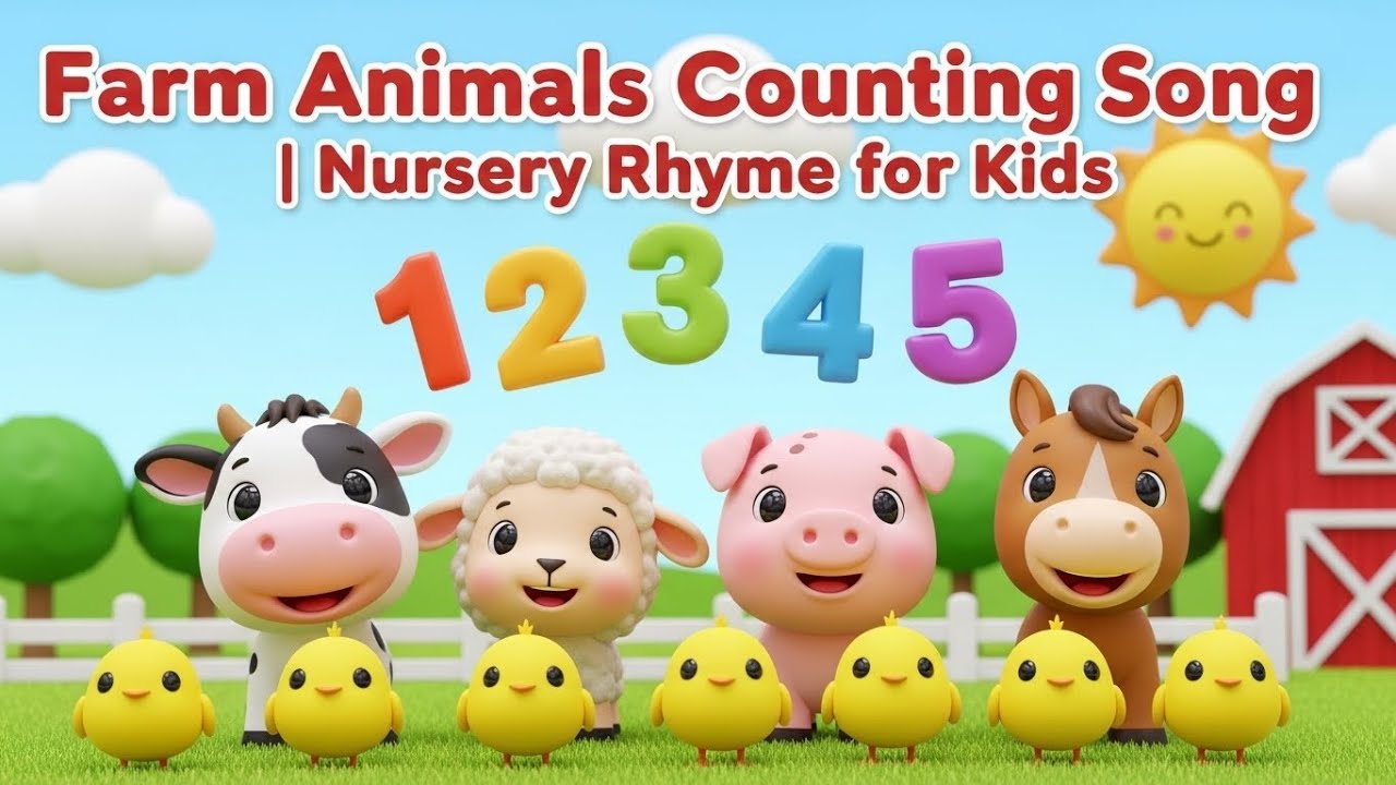 Farm Animals Counting Song | Numbers 1 to 5 | Cute Nursery Rhyme for Kids #animation #kidssongs
