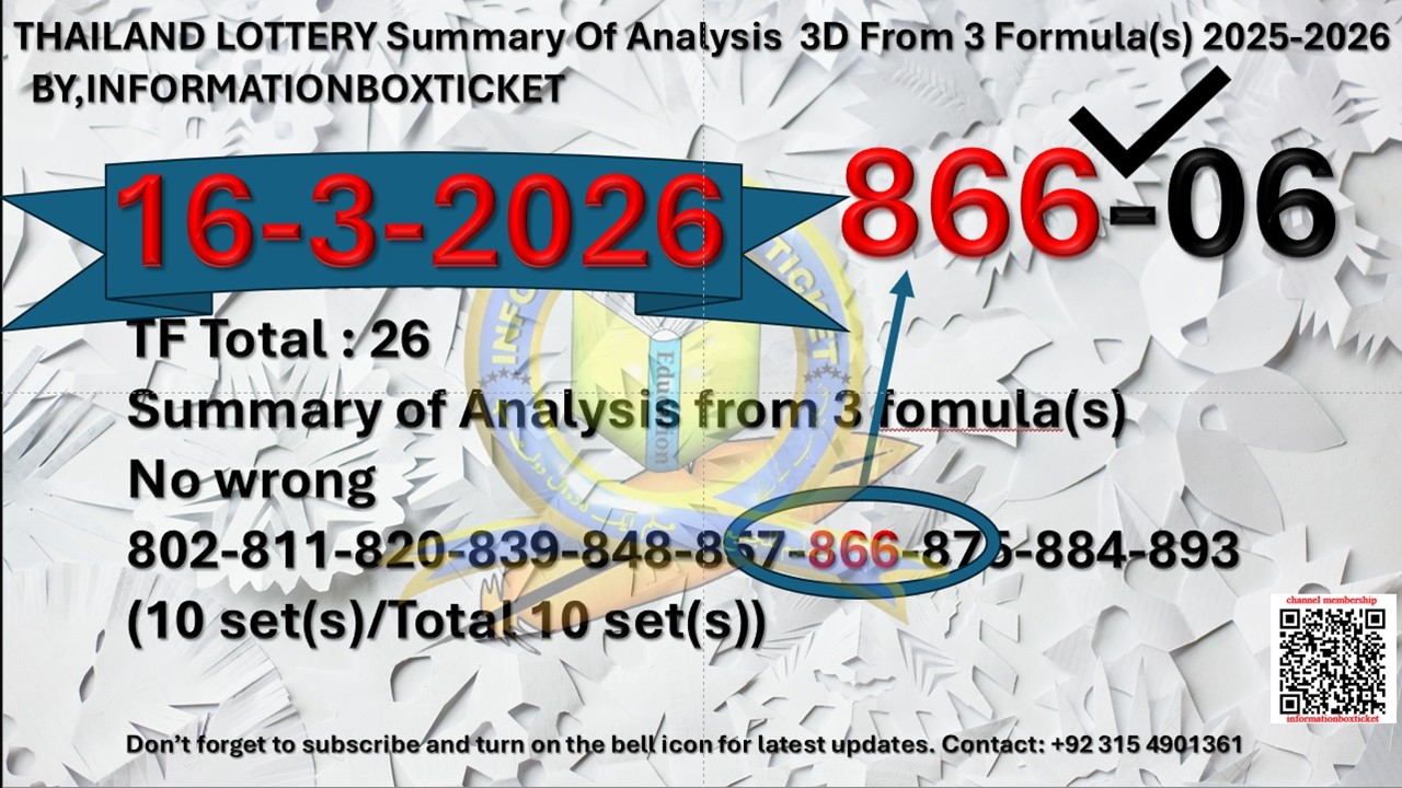 16-3-2026 THAILAND LOTTERY Summary Of Analysis  3D From 3 Formula 2025-26 By, InformationBoxTicket