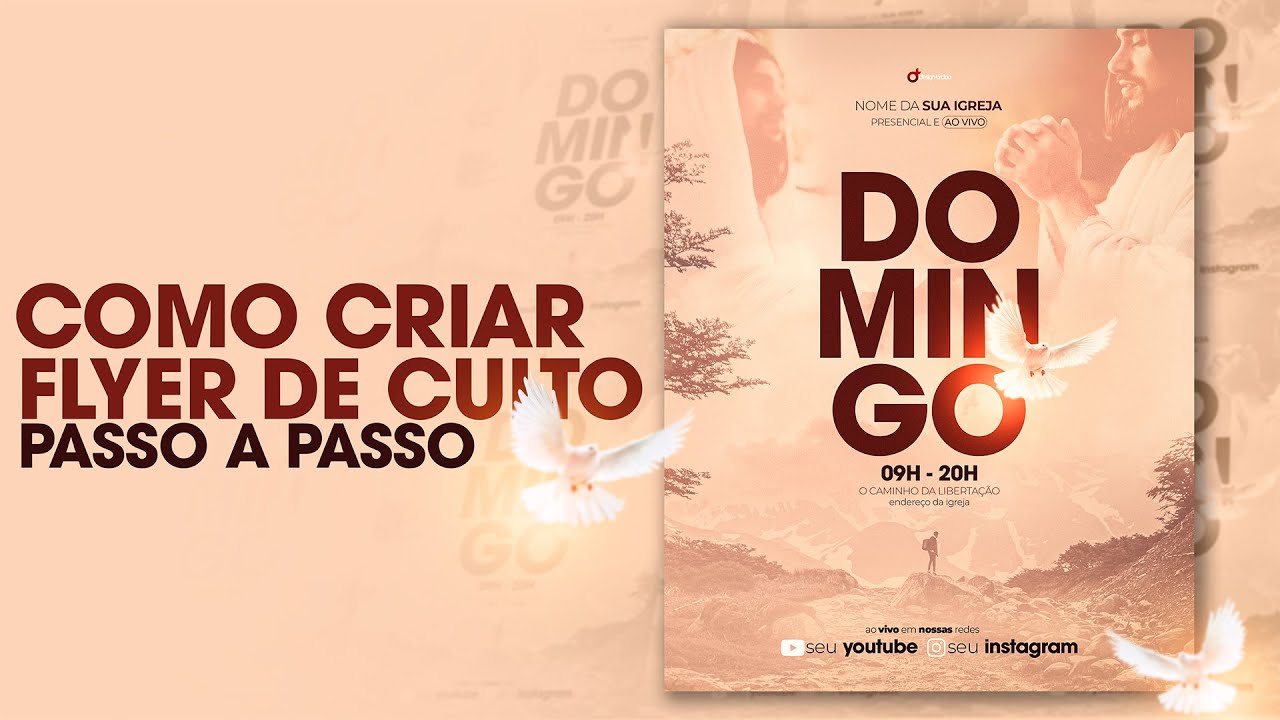 Como Criar flyer Culto de Domingo Passo a Passo