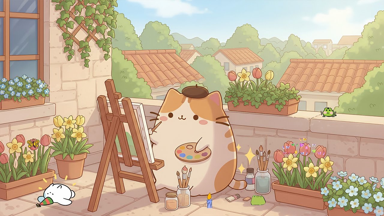 Pusheen's Spring Art Balcony 🎨 Relaxing Lofi for Study & Chill 🌸 Cozy Spring Vibes to Focus ✨