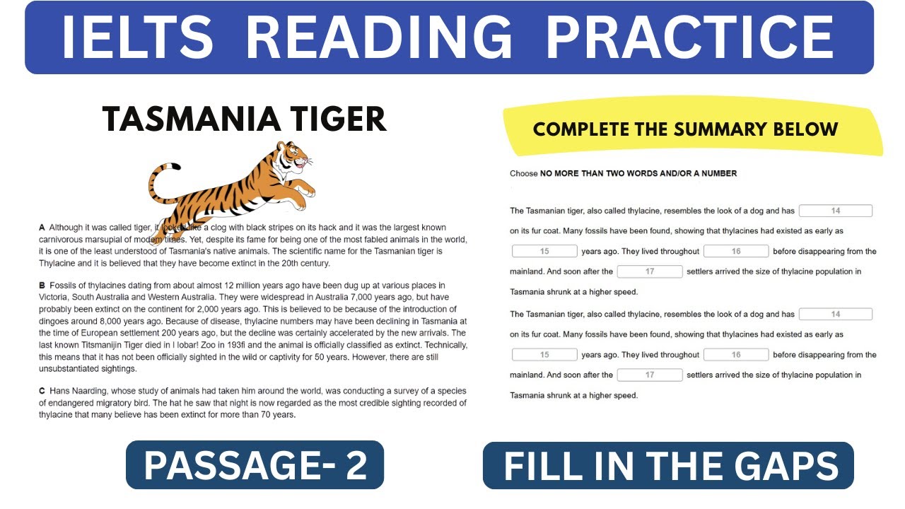 IELTS Reading Practice Test 2026 with Answers | Fill in The Gaps | Passage-2 Tasmania Tiger