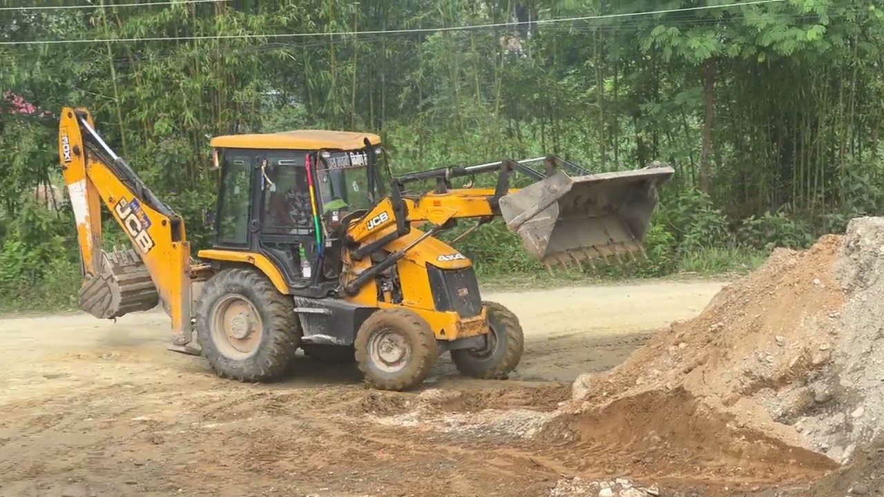 JCB Backhoe Loader Leveling And Cutting Gravel @Droneplanet