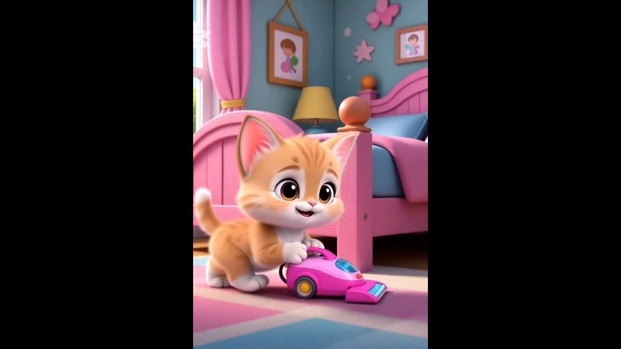 The baby cat is cleaning the room