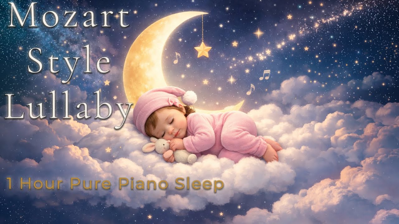 YayınımMozart Style Lullaby 🎹 1 Hour Pure Piano Baby Sleep Music | Gentle Classical Night Calm