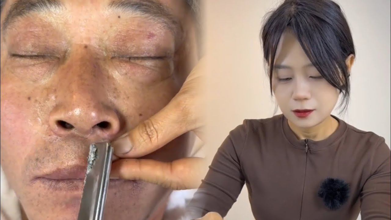 Men's facial shaving and back rubbing ASMR hair washing 