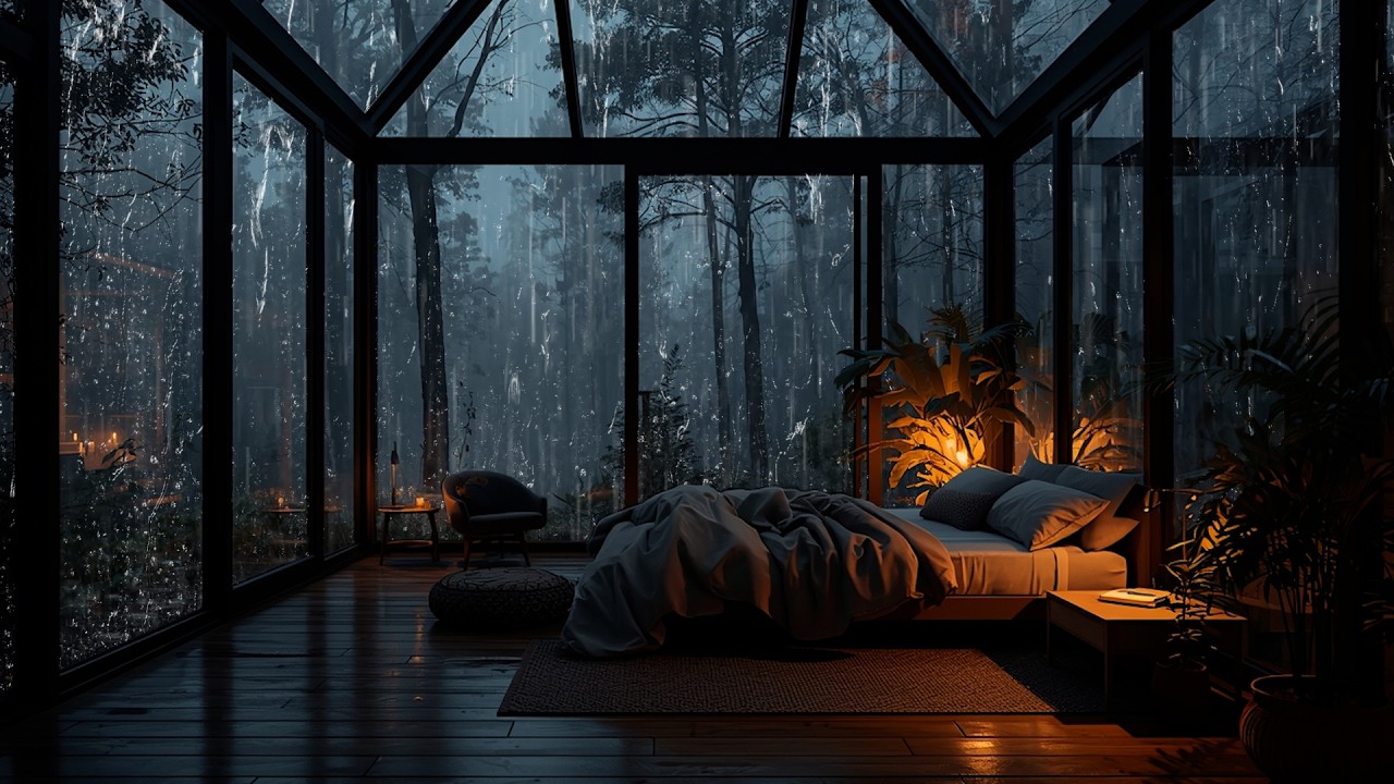 Heavy Rain and Thunder in a Dark Room 🌙 Fall Asleep Instantly with Cozy Forest Ambience