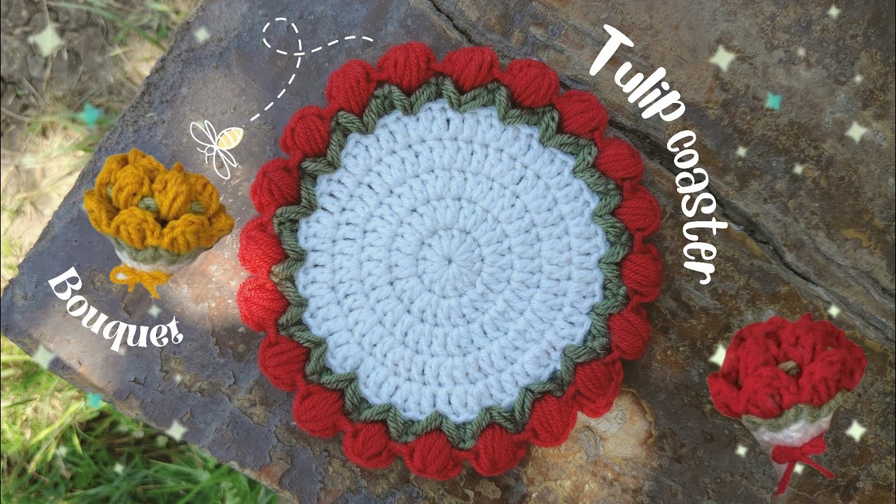 How to crochet Flower Bouquets that turn into Coasters 🌷 Tulip flower|Beginner Friendly