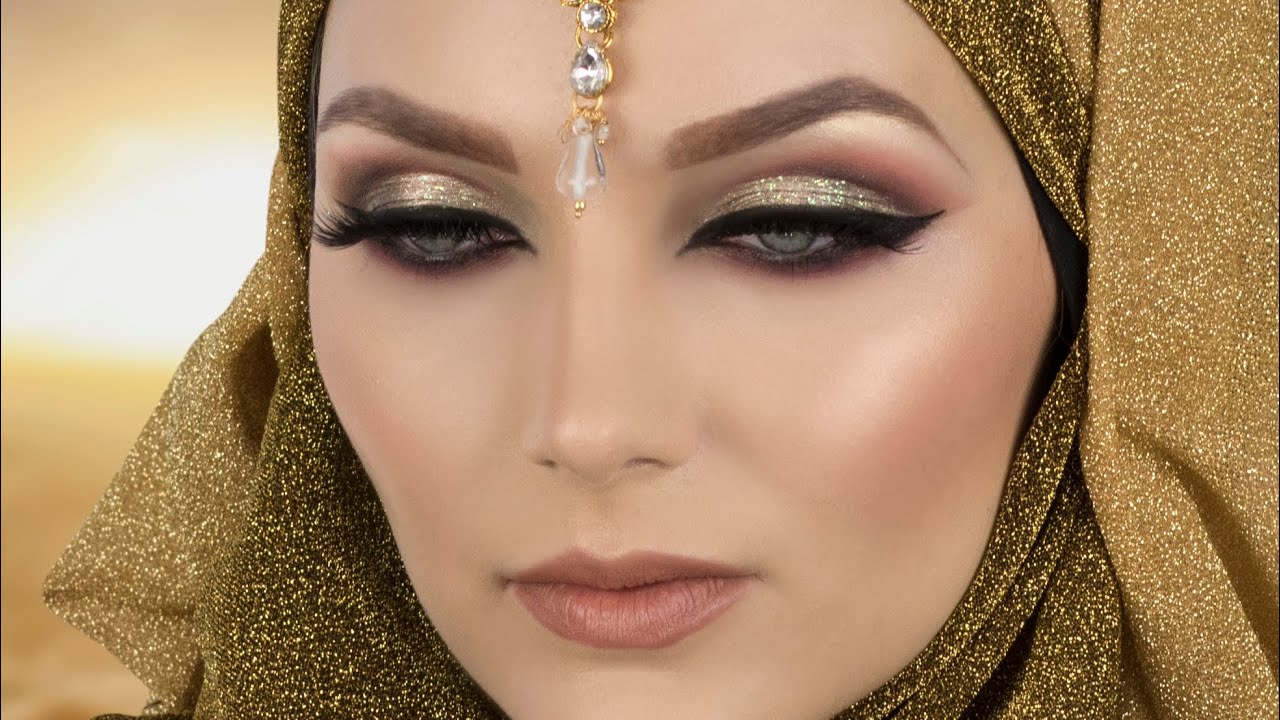 Gold Cut Crease Red Smokey Eye Arabic Makeup