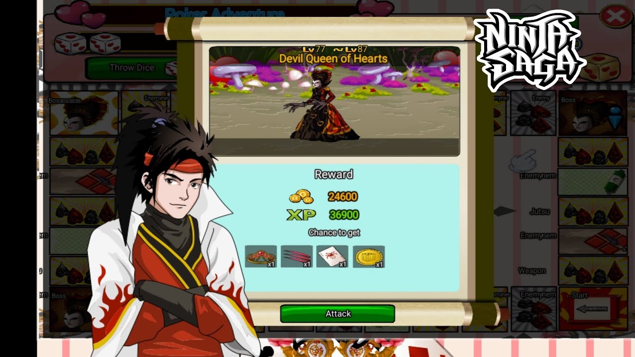 Ninja Saga - Battle against Devil Queen of Hearts || Valentine's Event Boss