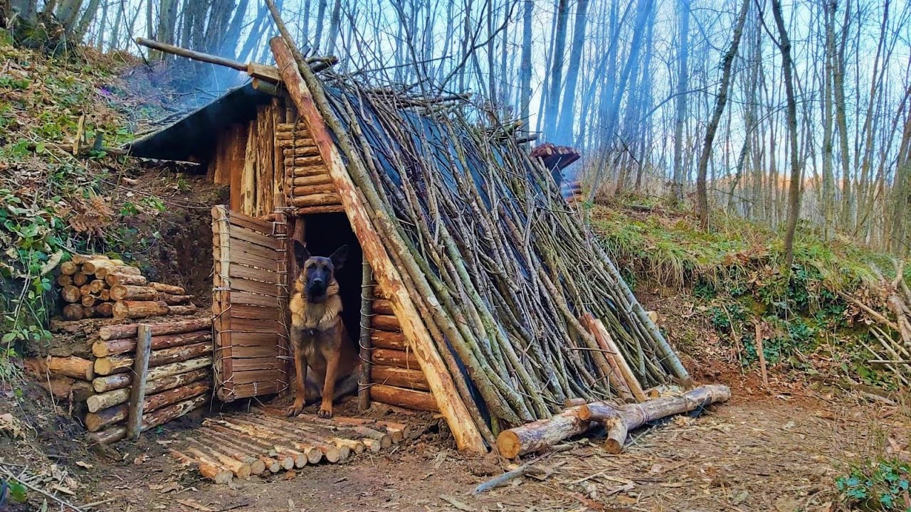 Bushcraft Winter Camping - Build Survival Forest Shelter - Off Grid Tiny House - Diy - Asmr