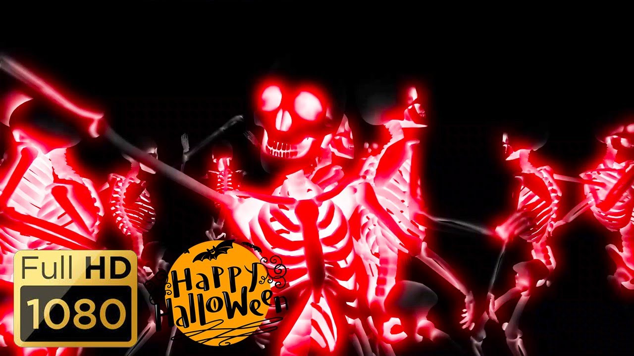 HALLOWEEN PARTY BACKGROUND - Dancing Skeletons. Ghost. Scary Video. Halloween Loop Video (No Sounds)