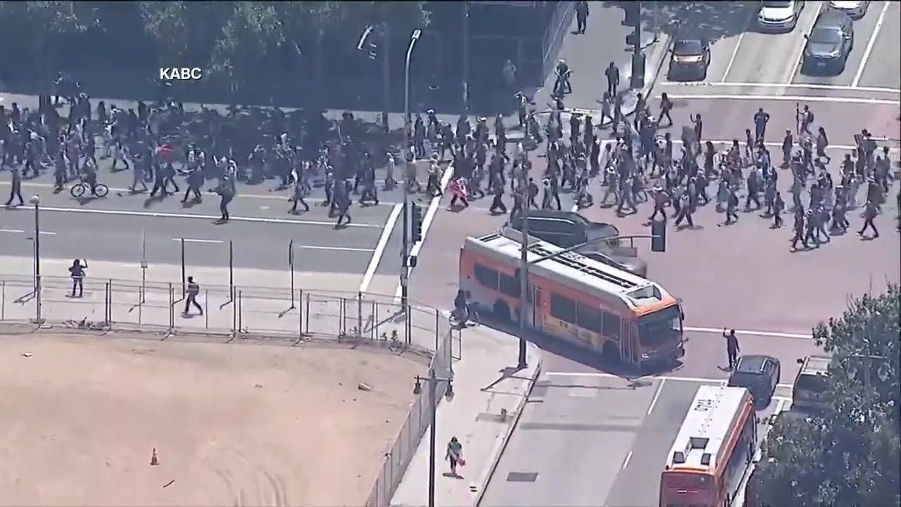 Los Angeles protesters march through downtown streets in ICE protest