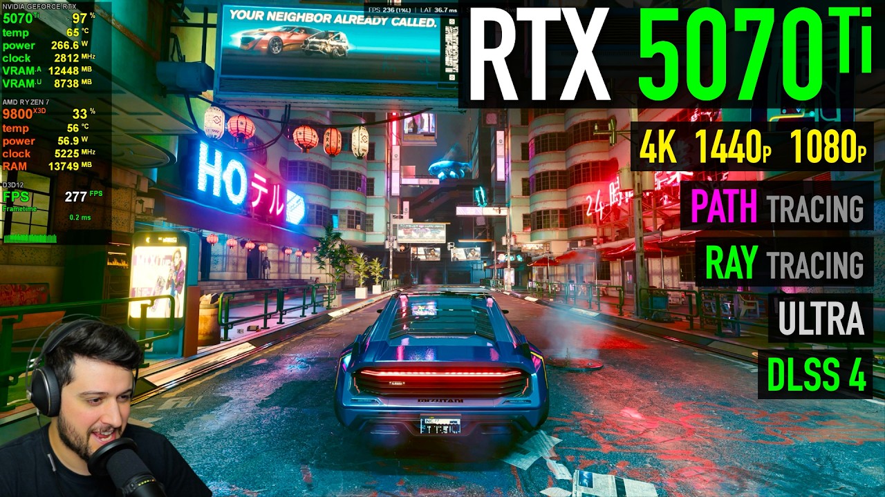 RTX 5070 Ti &mdash; Cyberpunk 2077 &mdash; Тест на ультра-настройках, с Ray Tracing и Path Tracing!