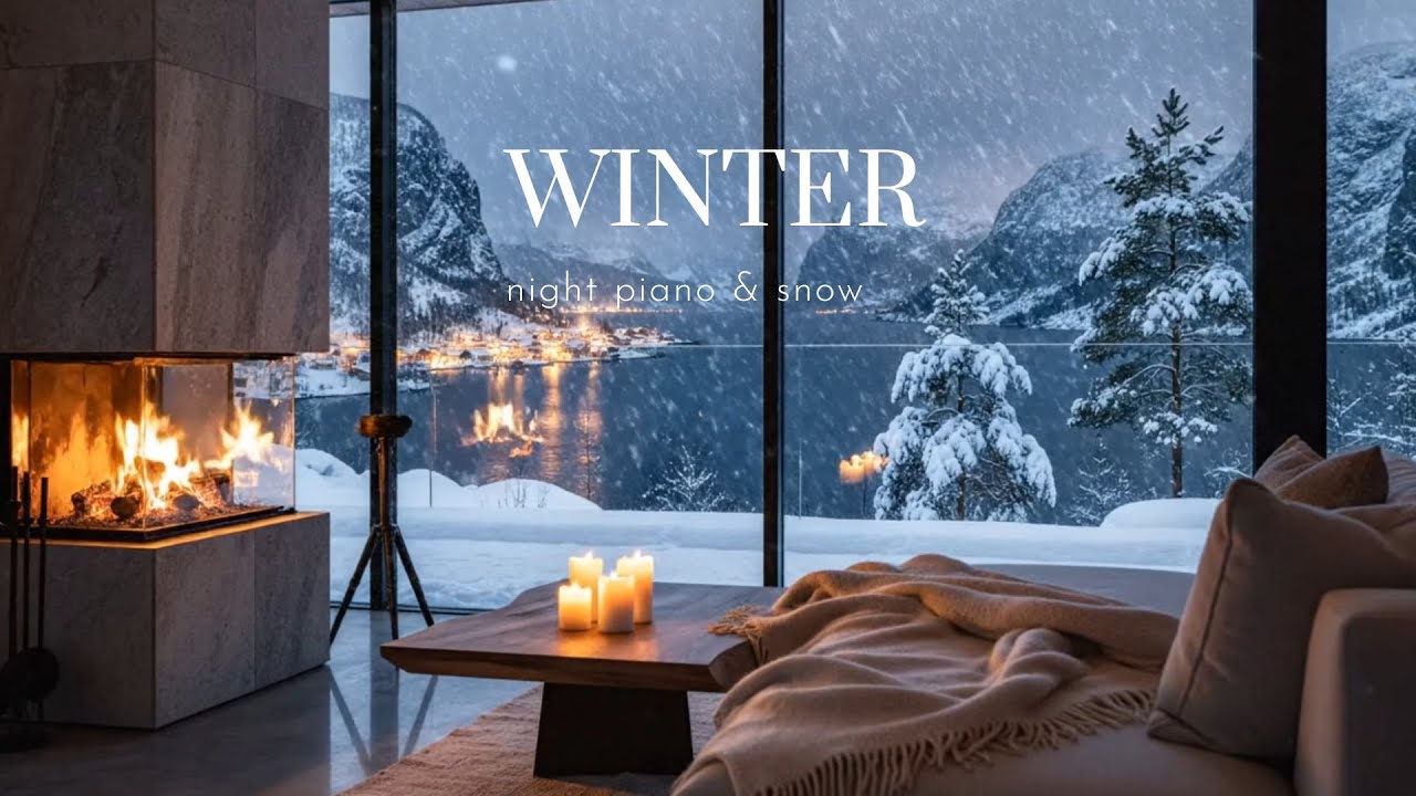 Silent Snowfall Outside a Warm Cabin Window Piano Music  Cozy Indoor Winter Ambience