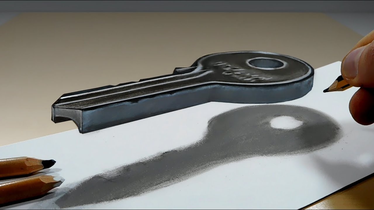 3D Trick Art on Paper   Floating Key