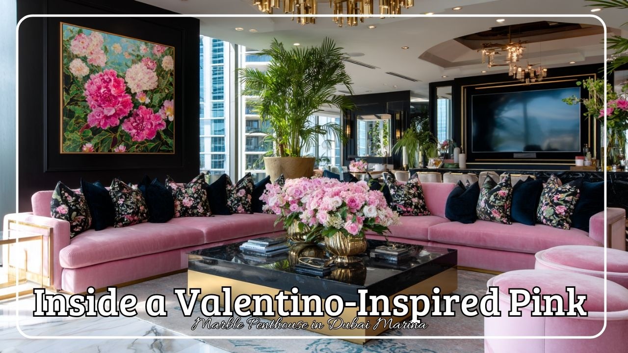 Интерьер пентхауса в стиле Valentino, отделанного розовым мрамором, в районе Дубай Марина 🌆💖