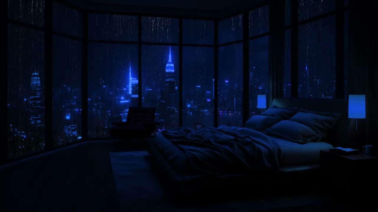 Relaxing Rain Symphony: 24 Hours of ASMR in a Cozy Bedroom with City View