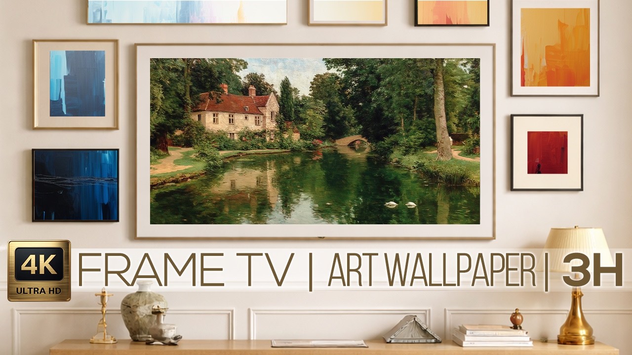 Charming Riverside Cottage – 4K Frame TV Art | Peaceful Garden Landscape