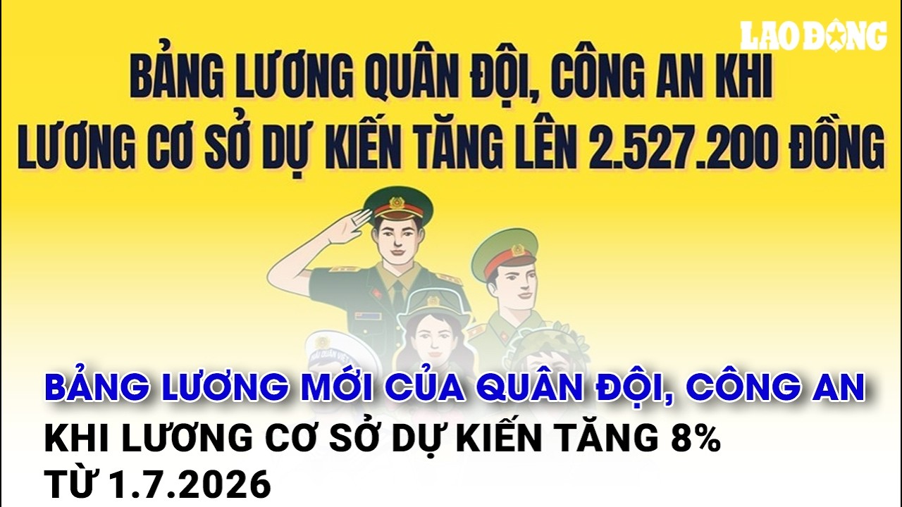 Bảng lương mới của quân đội, công an khi lương cơ sở dự kiến tăng 8% từ 1.7.2026 | Báo Lao Động