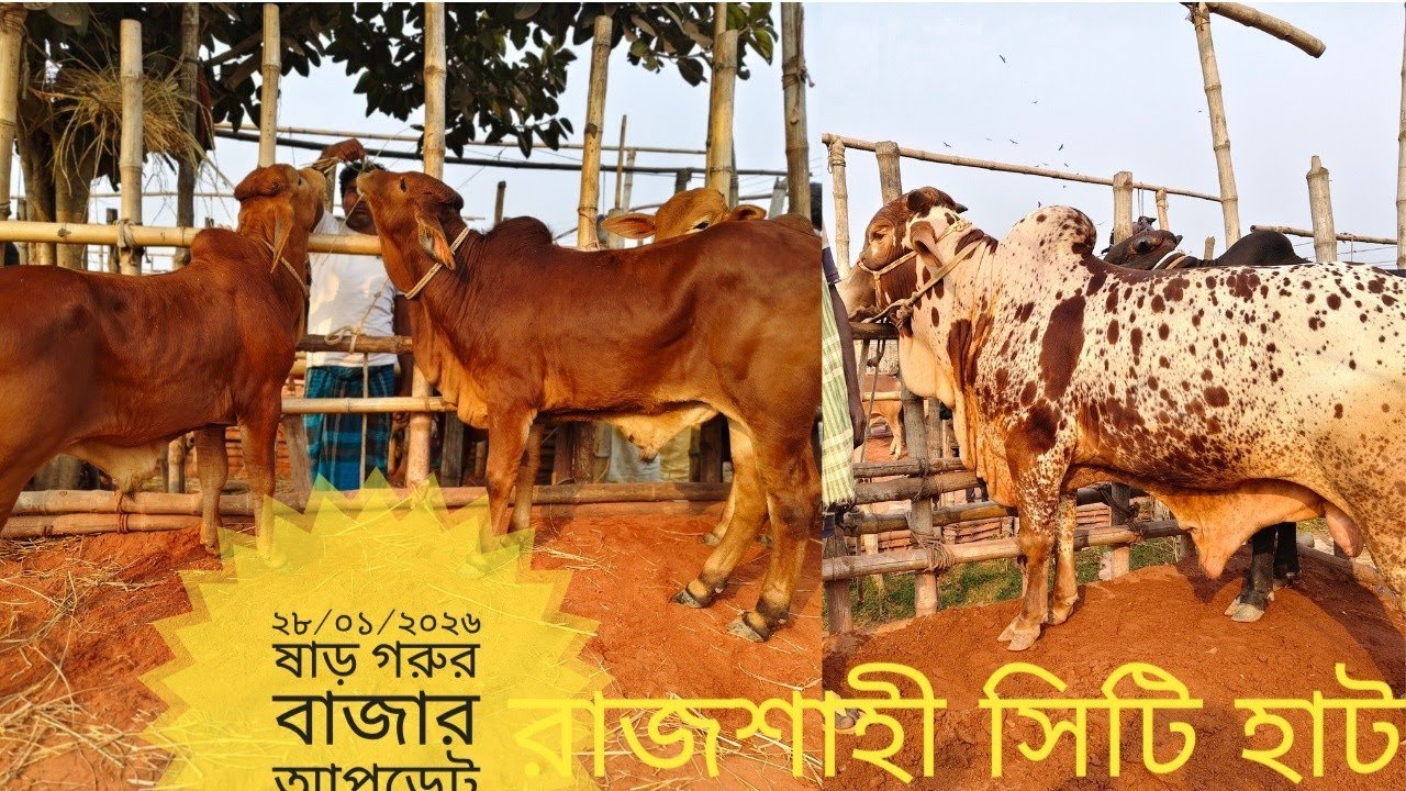 রাজশাহী সিটি হাট ২৮/০১/২০২৬ বুধবার সব ধরনের ষাড় গরুর বাজার আপডেট 