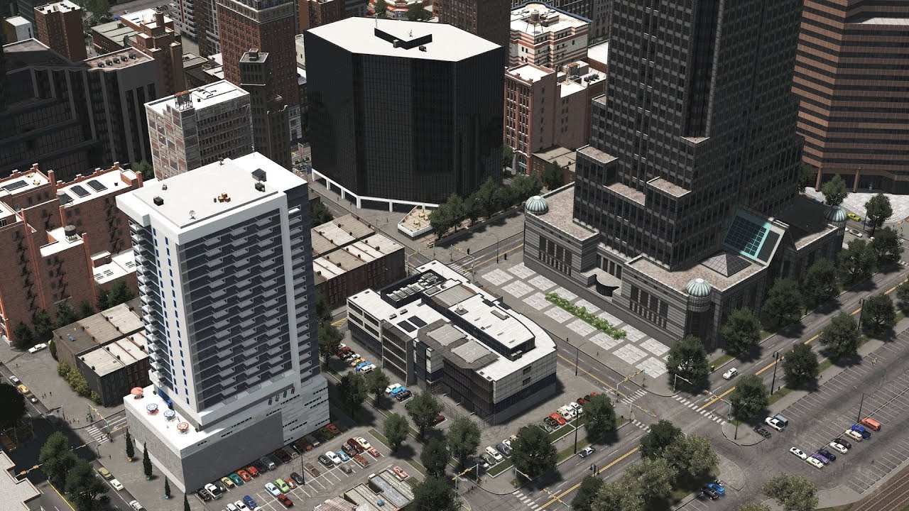 Cities: Skylines - 10 minute cinematic city tour of Downtown and suburbs - The American Dream Series