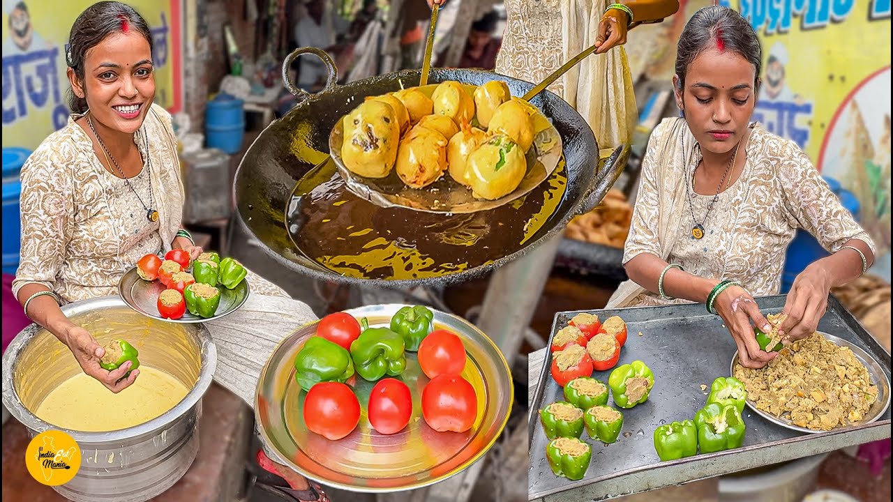 Kanpuriya Didi Ke Shimla Mirchi Aur Tamatar Ke Bharwa Pakode In Kanpur l Kanpur Street Food