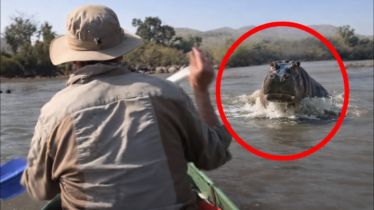 Hippo Charges Safari Boat in Shocking River Attack | Tourists Flee in Panic