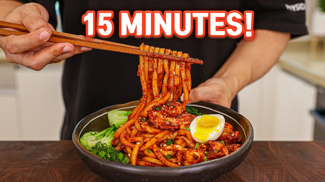 This 15 Minute KOREAN Garlic Shrimp Noodles Will Change Your LIFE!