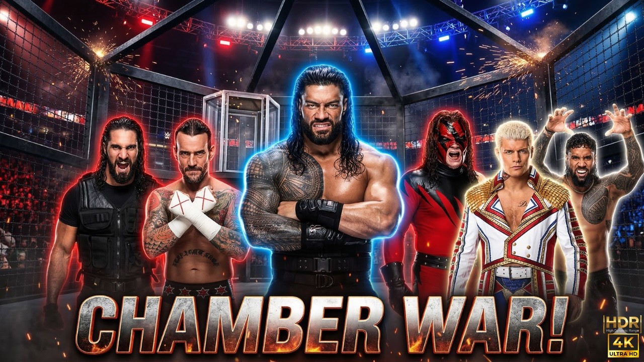 Roman Reigns vs Seth Rollins vs CM Punk vs Kane vs Cody Rhodes vs Jey Uso – Elimination Chamber