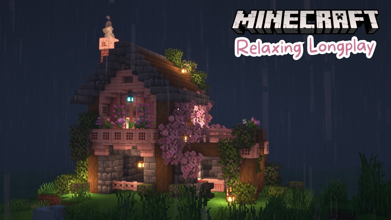Minecraft Longplay | Rainy Cherry Blossom Cottage on the Hill (no commentary)
