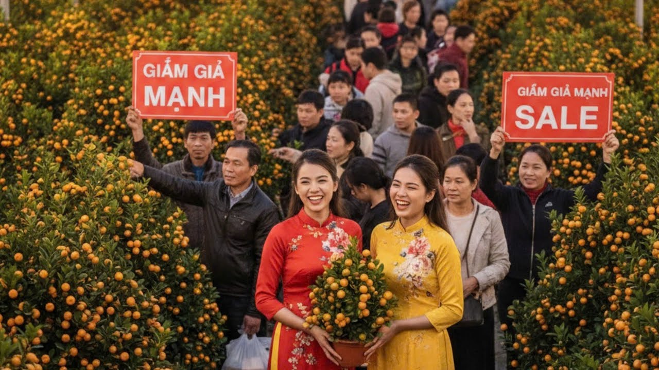 The Most Vibrant TET Market in Vietnam – Nonstop Crowds at Kumquat & Peach Stalls