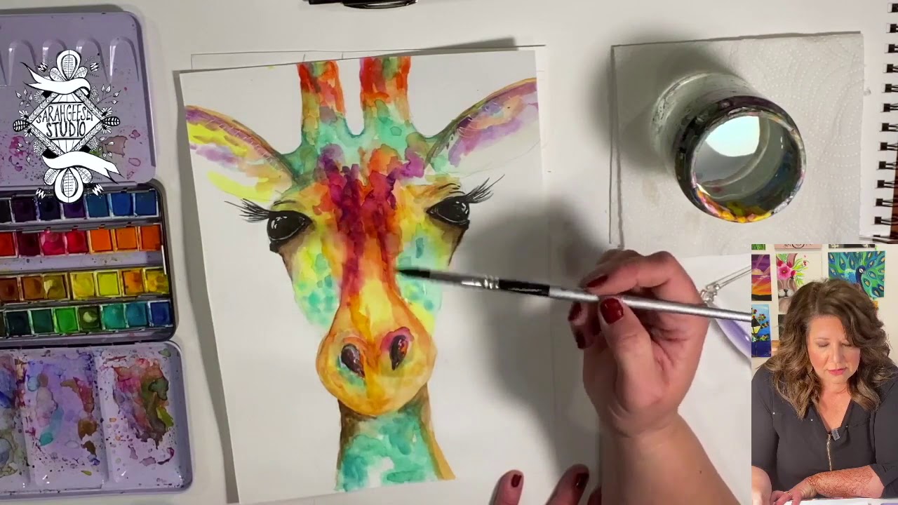 Free watercolor painting lesson. Paint this friendly giraffe with me.