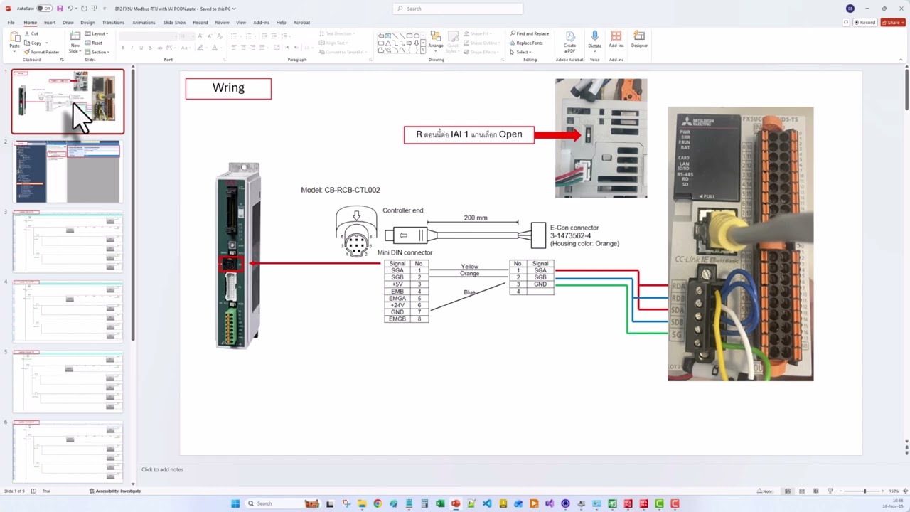 EP2 Wiring Config Ladder Home Servo On Off Jog FX5U Modbus PCON