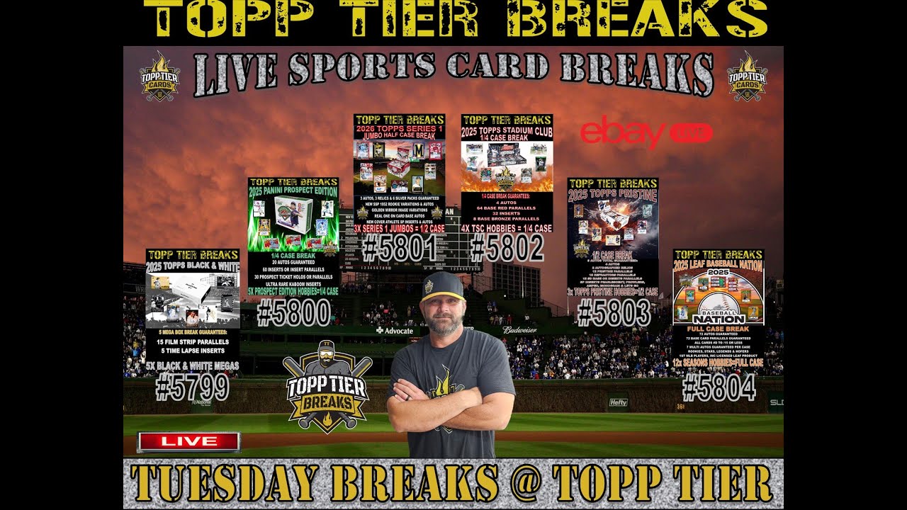 TUESDAY BREAKS  - 2025 TOPPS PRISTINE, 2026 SERIES 1, 2025 BLACK & WHITE, 2025 STADIUM CLUB!