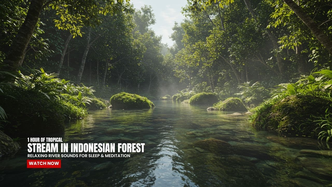 1 Hour of Tropical Stream in Indonesian Forest | Relaxing River Sounds for Sleep & Meditation
