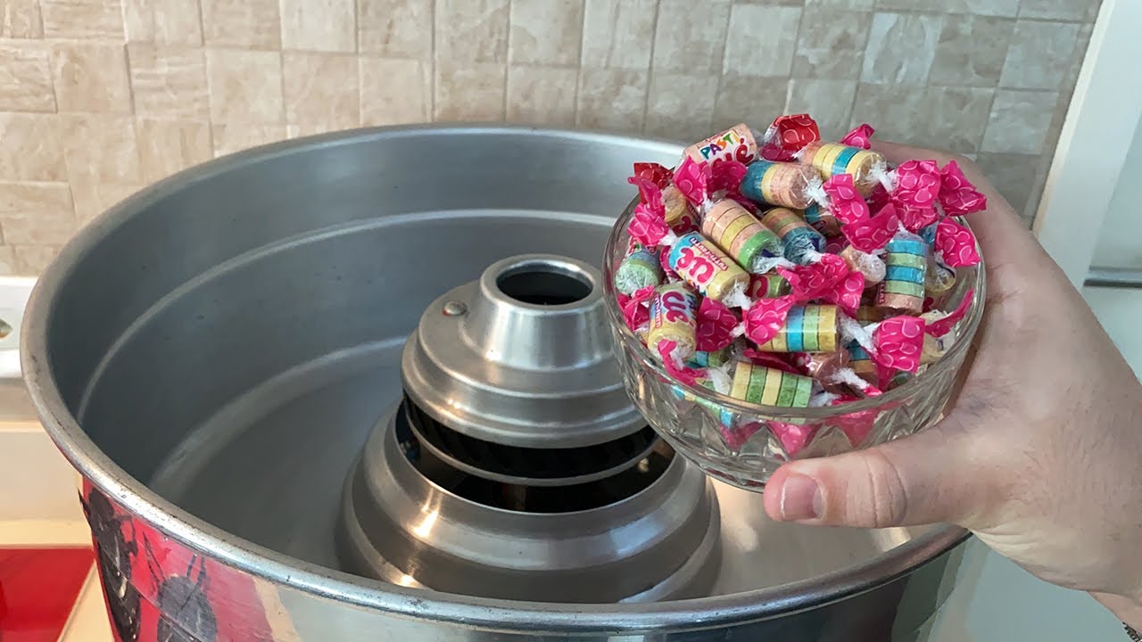 COLOQUEI PASTILHA QUE VIRA CHICLETE NA M&Aacute;QUINA DE ALGOD&Atilde;O DOCE E OLHA COMO FICOU!!