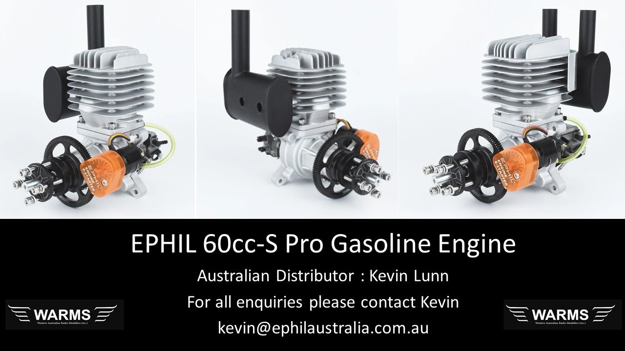 EPHIL 60cc-S Pro Gasoline Engine with E-Starter, Spark Plug & Electronic Ignition