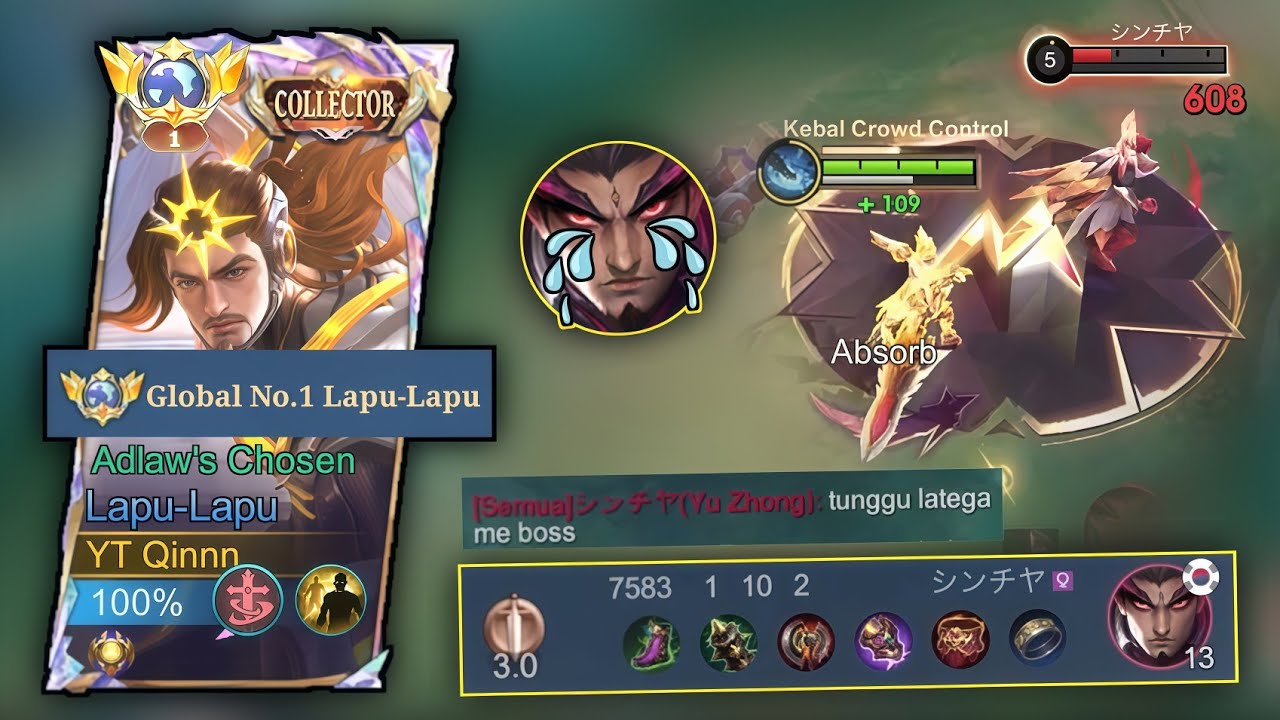 BANTAI RIVAL SAMPE COKLAT !! LAPU LAPU VS YU ZHONG GAMEPLAY - MOBILE LEGENDS